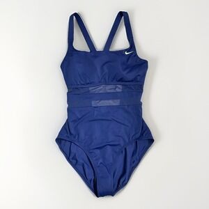 NEW‎ Nike Women's Standard Mesh Solid Edge V-Back One Piece Swimsuit Navy Sz XL